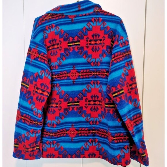 VTG Lake Matley Men's XL Aztec Print Full Zip Fleece Jacket Blue / Red Adult - Picture 6 of 6